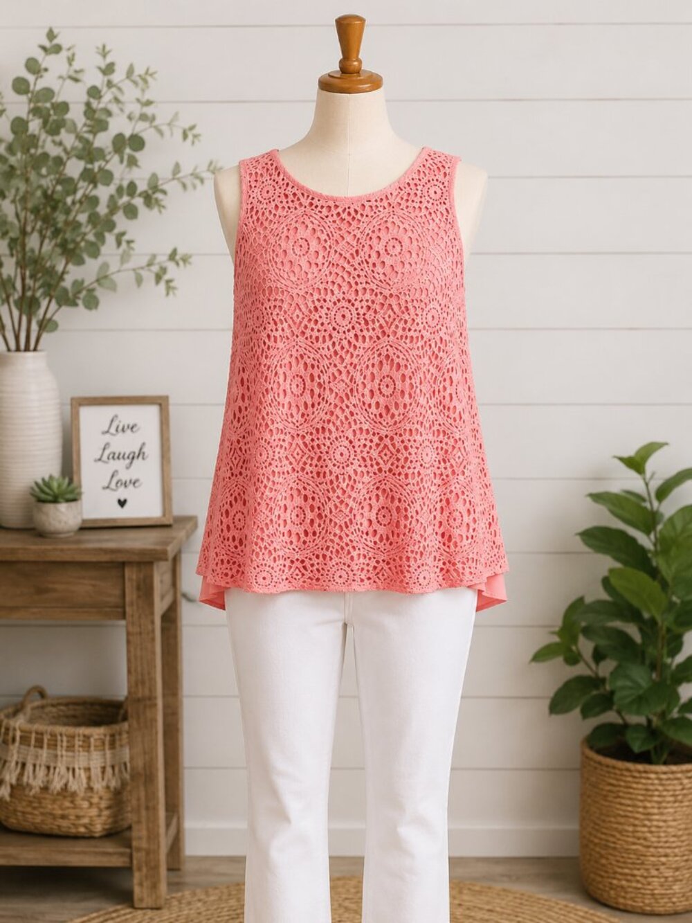 Christopher & Banks Peach Crochet Lace Tank Top – Size Large